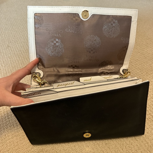 Vince Camuto Black Leather Clutch / Crossbody with Snake and Gold Accents - Picture 2 of 5